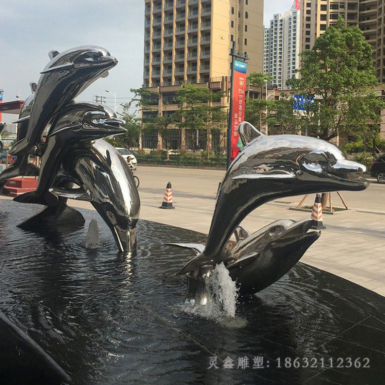 海豚嬉戏动物不锈钢雕塑