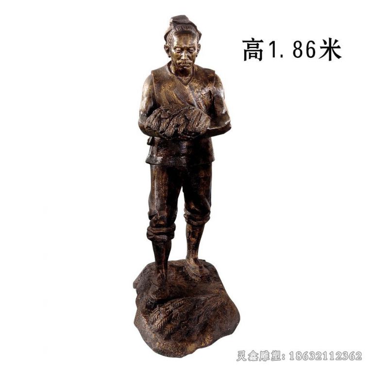 农耕文化抱麦穗人物铜雕