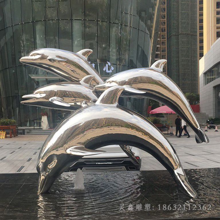 海豚跳跃校园不锈钢雕塑