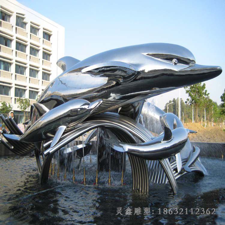 海豚跳跃户外不锈钢雕塑