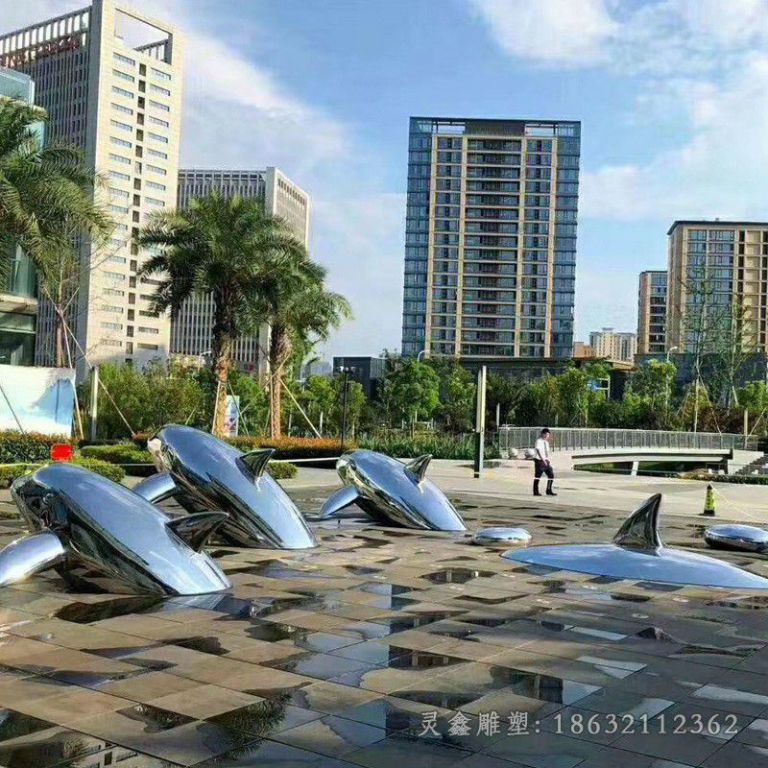 海豚跳跃景观不锈钢雕塑