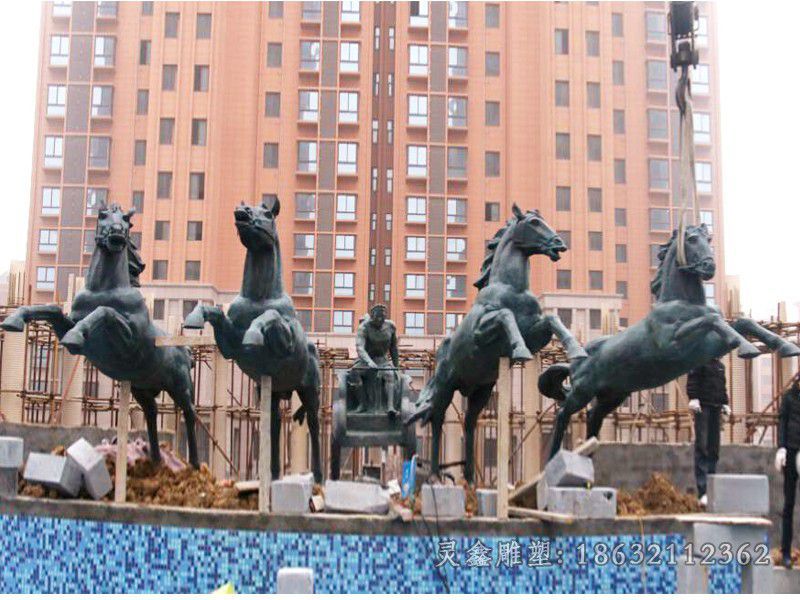 青铜古代马车景观铜雕
