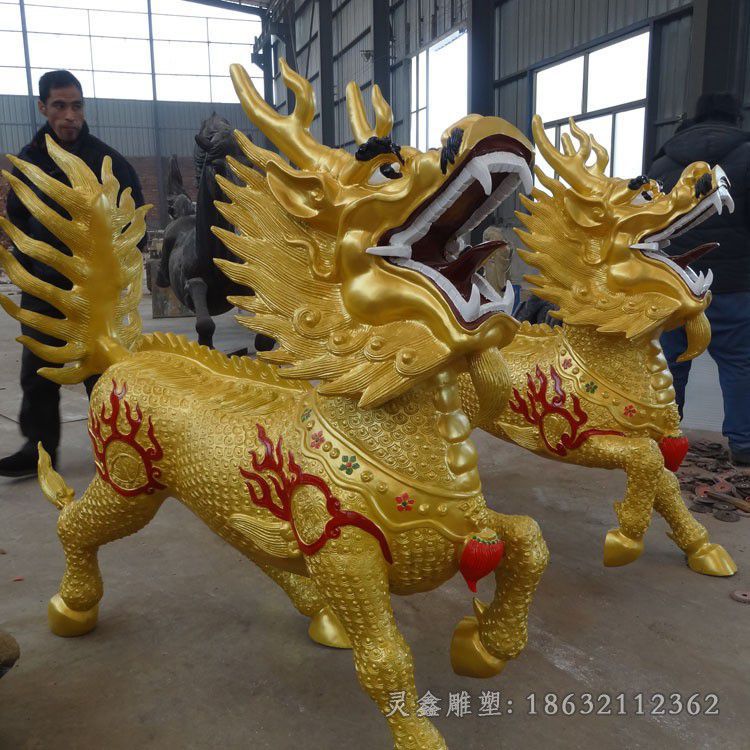 金色麒麟城市动物铜雕