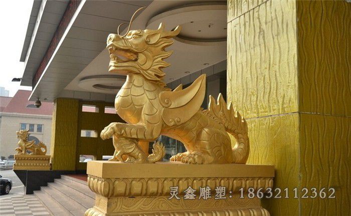 金色麒麟广场动物铜雕