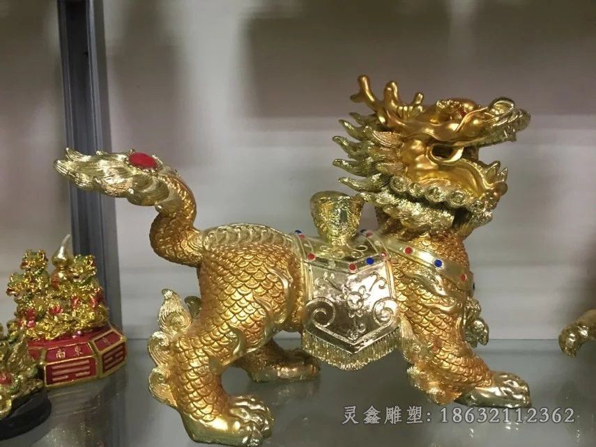 金色麒麟园林动物铜雕