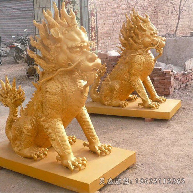 金色麒麟动物标志铜雕