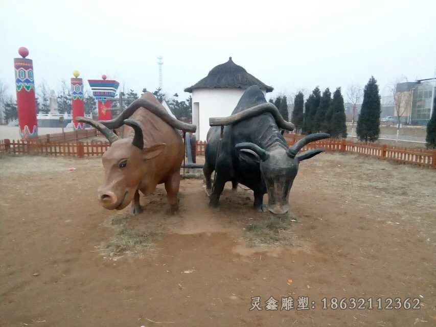 农耕耕地牛校园铜雕