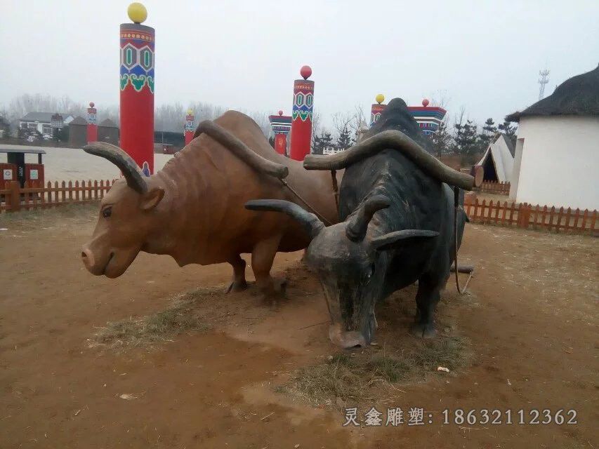 农耕耕地牛公园铜雕