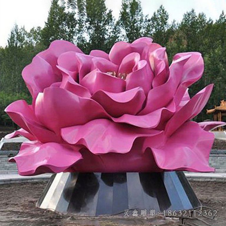 彩绘不锈钢花朵庭院雕塑