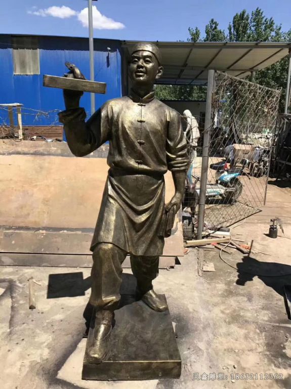 上饭菜店小二人物铜雕