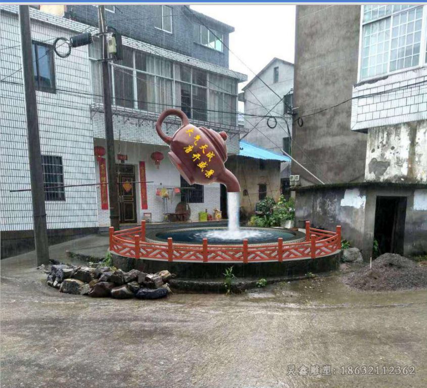 不锈钢茶壶喷泉雕塑