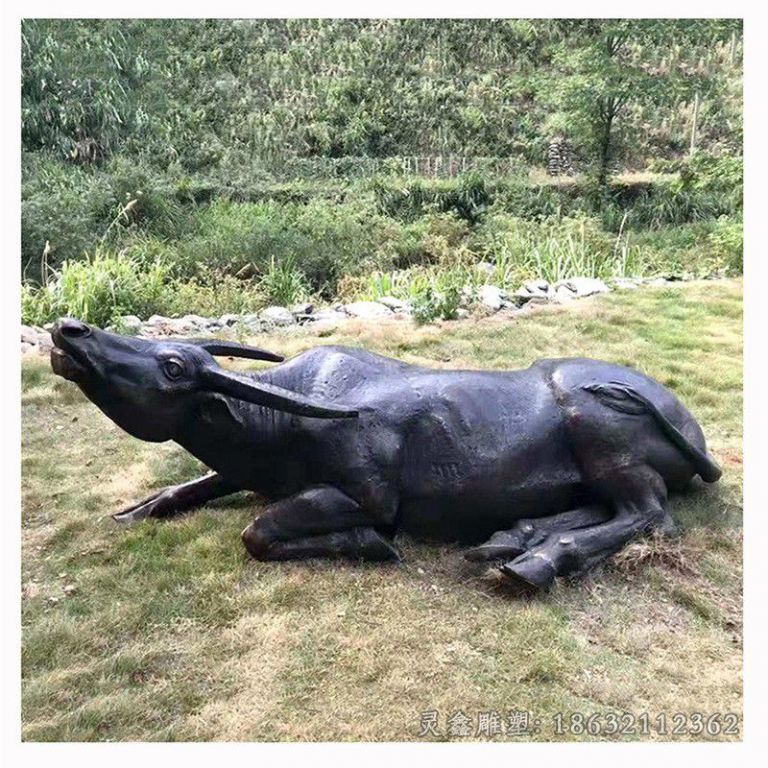 卧姿牛动物景观铜雕