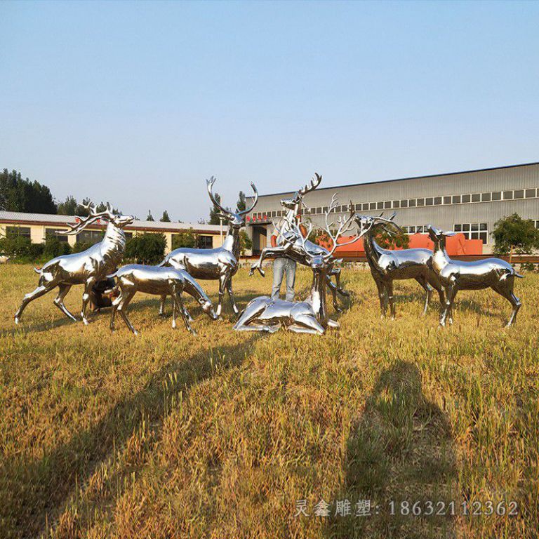 镜面群鹿不锈钢雕塑