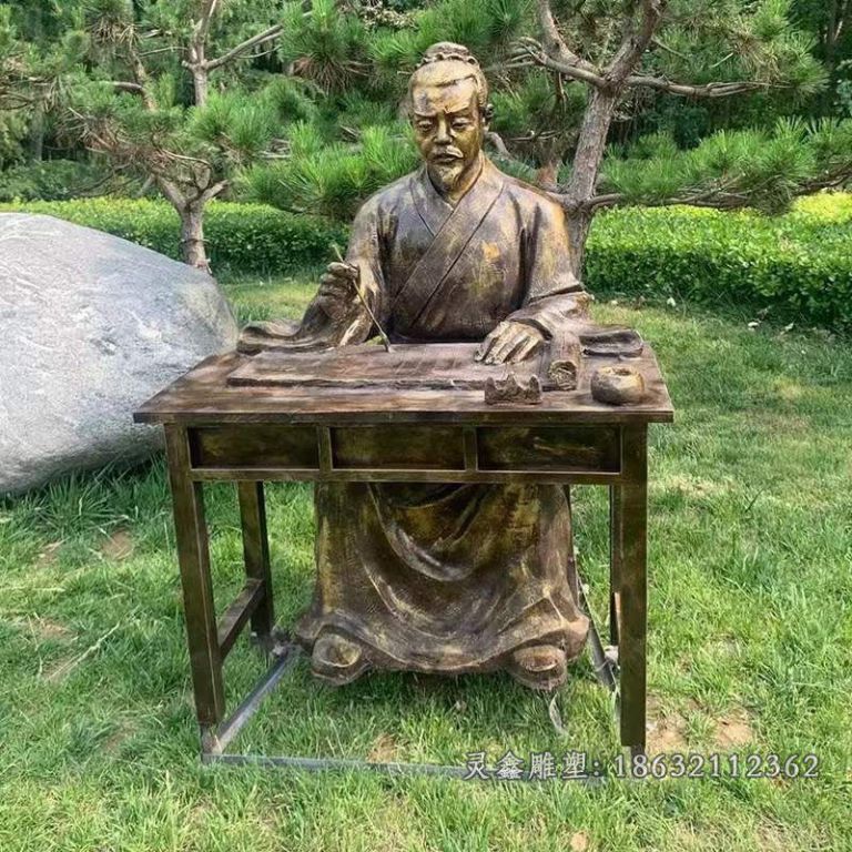 古人人物写字铜雕