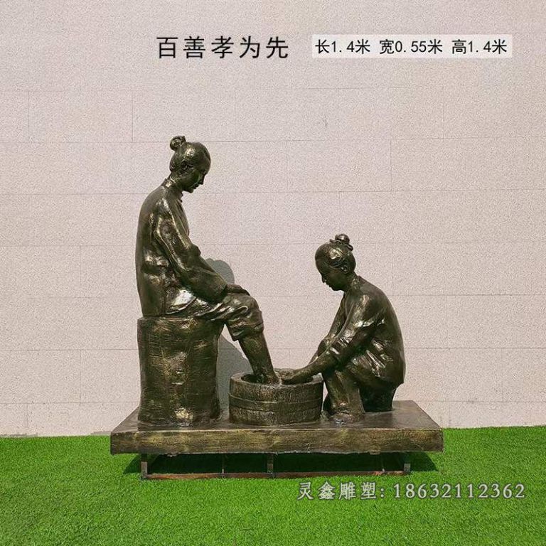 孝文化洗脚人物铜雕